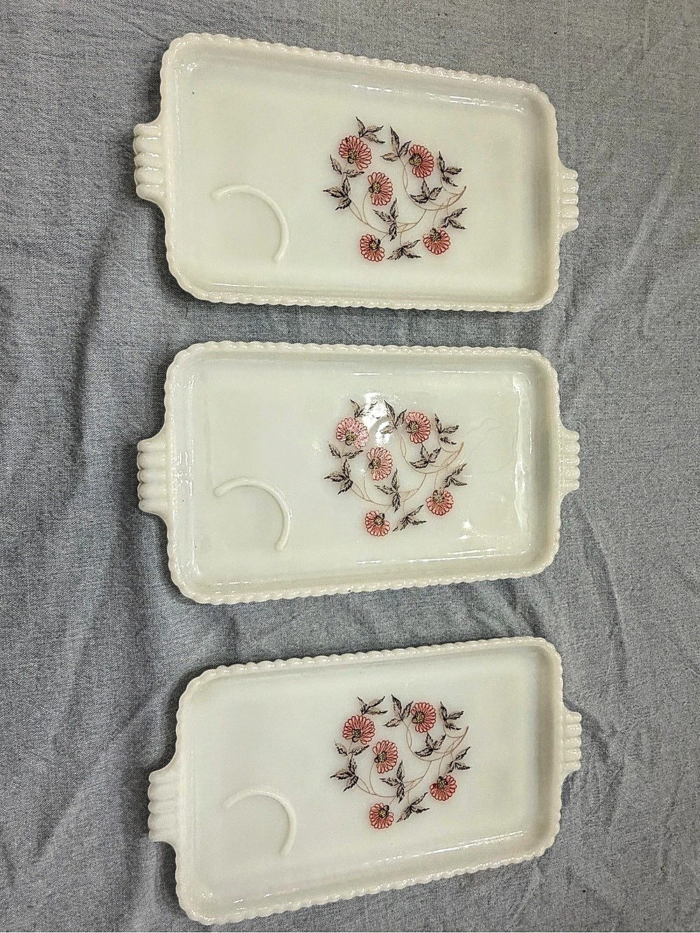 Anchor Hocking Fire-King Primrose Milk Glass Snack Trays Snack Trays Set of 3